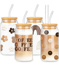 Whaline Drinking Glasses with Bamboo Lids and Glass Straw 4pcs Set - 16oz Can Shaped Glass Cup, Iced Coffee Glass Ideal for Cocktail, Whiskey, Gift - 2 Cleaning Brushes