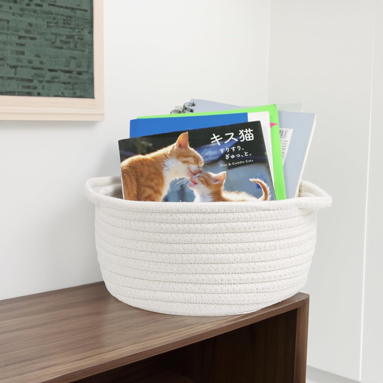 Woven Basket by [Brand Name] - Cute White Storage Solution with Handle | Small Cotton Rope Bin for Nursery