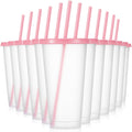 Mifoci 12 Pcs Plastic Tumbler with Lids and Straws Reusable Plastic Tumblers Bulk Mug Tumbler with Straw and Lid Tumbler Ice Cold Drinking Cup for Water Smoothie Birthday Party (Pink,24oz)