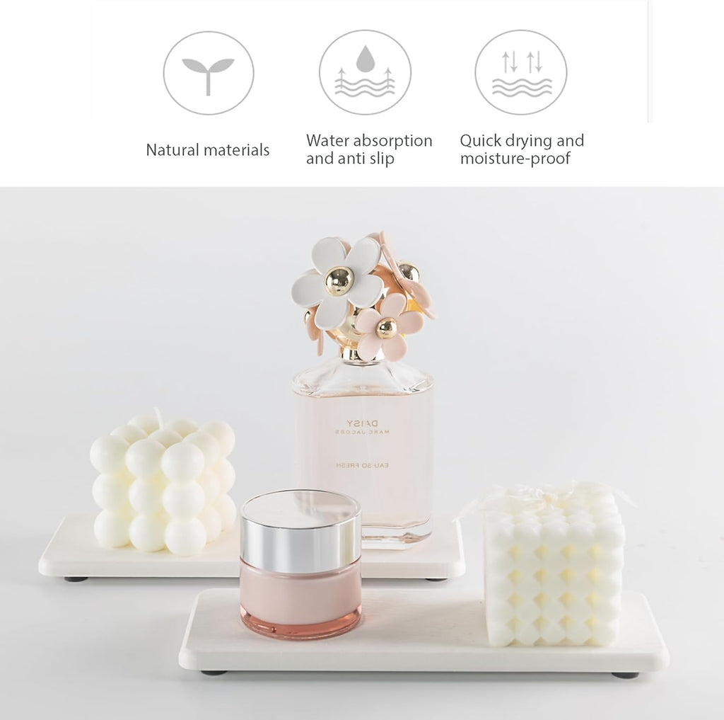 NiuYichee Water Absorbing Stone Trays - Stylish Diatomite Soap Dish for Kitchen & Bathroom | 3.15" W x 8.7" L, White