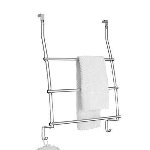 iDesign Classico Steel Over-The-Door Towel Rack with Storage Hooks - 16.75" x 4.25" x 24", Chrome