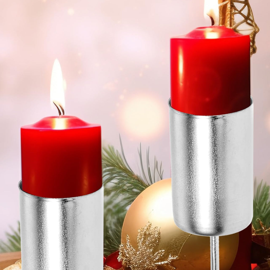 UKCOCO Silver Iron Candle Holders - 5 Pcs with Spike Taper Cups for Christmas Tree & Party Decor