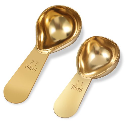 1 Gold Measuring Spoons (15 Ml) and 1 Tablespoons (30 Ml) Coffee Scoop for Ground Coffees, Stainless Steel Coffee Spoons Set Short Handle Tablespoon Measuring Spoon for Milk Tea Sugar Protein Brewin