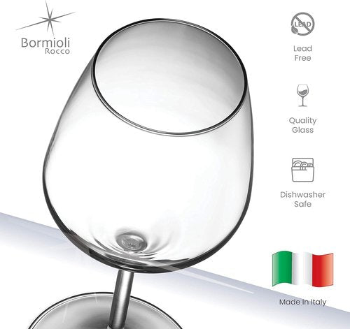 Bormioli Rocco Glass, Drinking Cup, Wine Glasses, 14 Ounces. Laser-Cut Rim For Wine Tasting, Elegant Party Drinking Glassware, Restaurant Quality