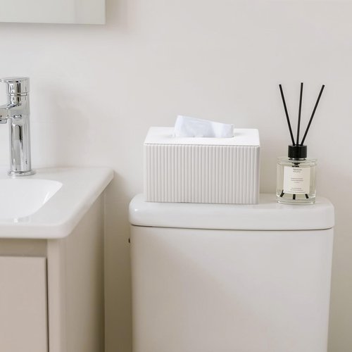 MEIBOOCH Extra Large Tissue Box Cover for Standard Size 180 to 230 Count Box of Tissues, PU Leather Rectangle Tissue Holder with Magnetic Closure (Ivory)
