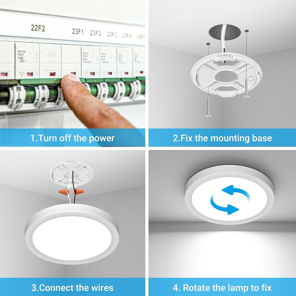 Skiennix 12-Inch LED Ceiling Light - 24W 2400LM Adjustable Warm to Cold White | Round Flush Mount for Bedroom, Bathroom, Kitchen