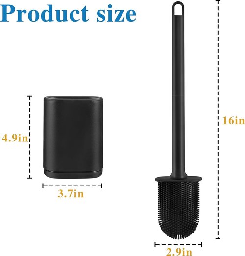 GAXMNS Silicone Toilet Brush and Holder Bendable Efficient Cleaning Wall Mounted Toilet Bowl Brush with Long Handle Brush Head and Silicone Bristles No Rusty Handles Problem (Black)