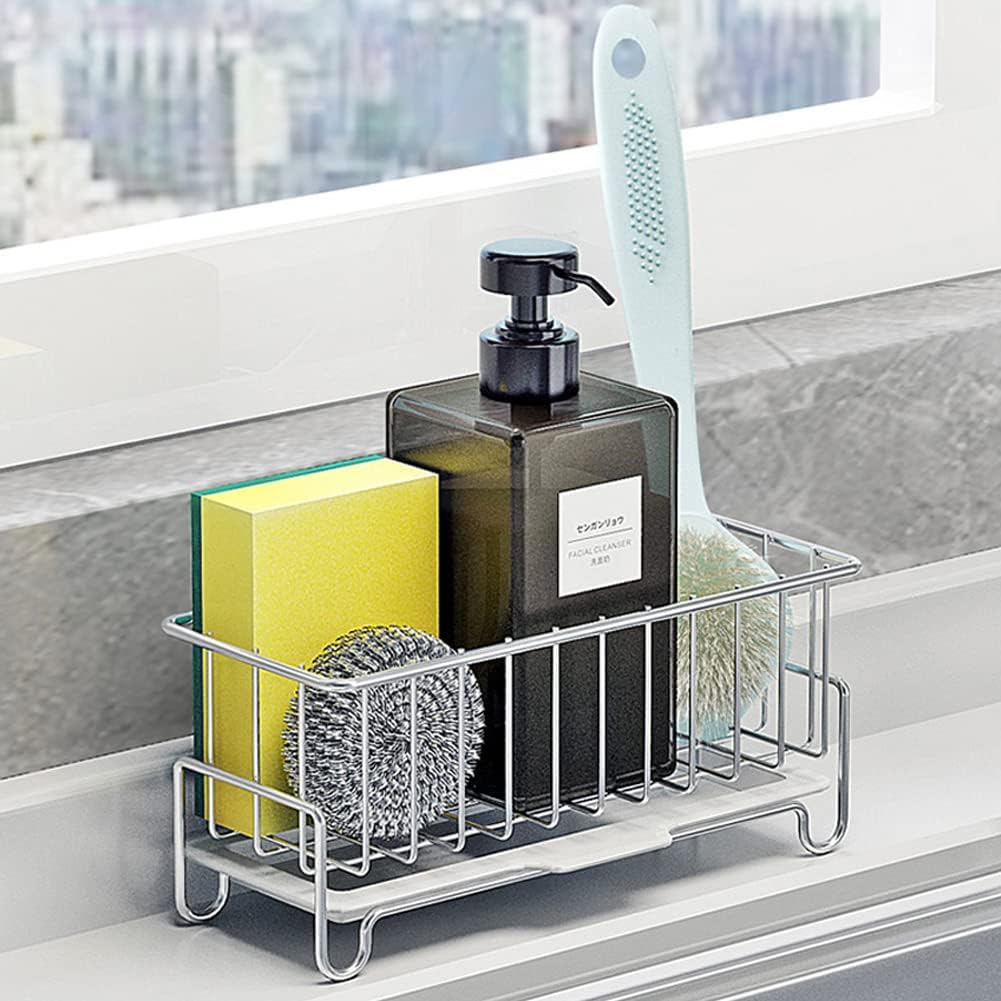 Skiennix Kitchen Countertop Sponge Holder - SUS 304 Stainless Steel Dish Soap Organizer | Durable Caddy for Cleaning Tools