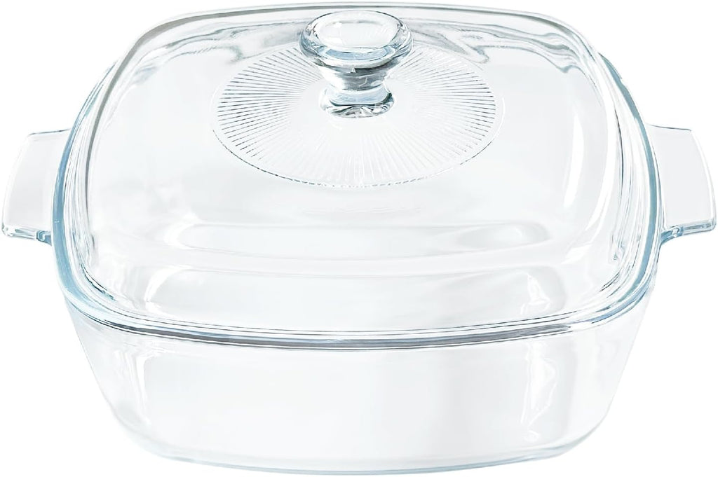 Skiennix Small Tempered Glass Casserole Dish - Oven Safe with Lid | 0.8L Square Baking Dish, Clear