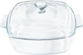 Skiennix Small Tempered Glass Casserole Dish - Oven Safe with Lid | 0.8L Square Baking Dish, Clear