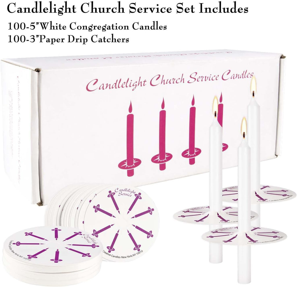 YOROXRG Unscented White Church Candles - 200 Pcs with Drip Protectors for Vigil Services | 5" H x 1/2" D