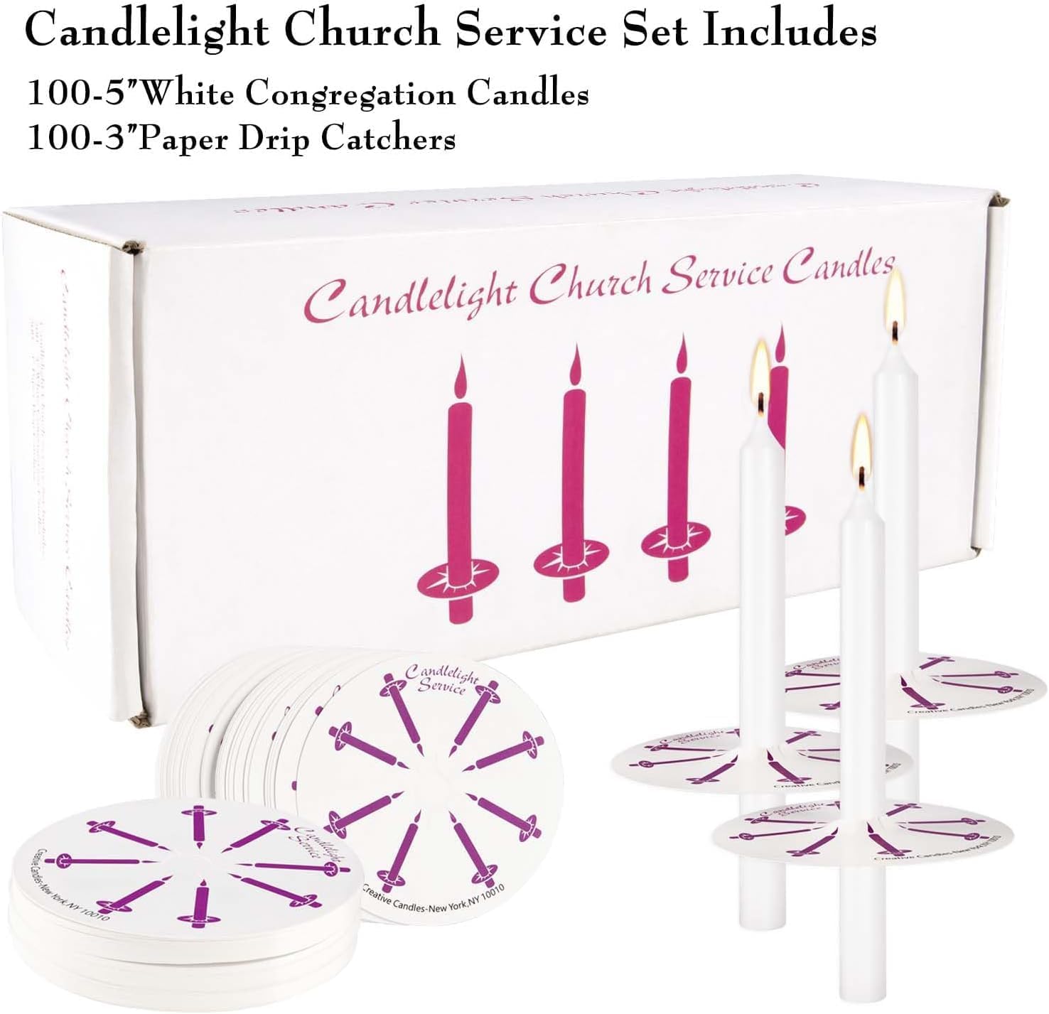 YOROXRG Unscented White Church Candles - 200 Pcs with Drip Protectors for Vigil Services | 5" H x 1/2" D