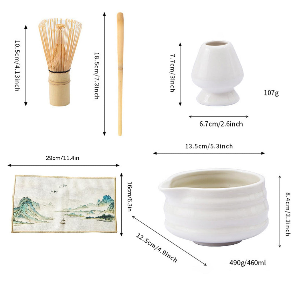 ZQFTZQ Matcha Whisk Set White, Ceramic Matcha Bowl Set with Bamboo Whisk, Holder, Scoop, Rest, Sifter and Towel – Complete 7 PCS Japanese Matcha Kit, Authentic Traditional Matcha Preparation Set