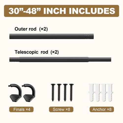 GXOACKJ Black Wrap Around Curtain Rods for Windows 28 to 48 inch,2 Pack 5/8 inch Industrial Telescoping Curtain Rod, Blackout Rods for Bedroom & Outdoor, Adjustable from 30 to 48 Inches