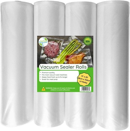 EverFresh Vacuum Sealer Rolls - 11" x 25' | 15% Thicker, BPA Free | 4 Pack Compatible with FoodSaver