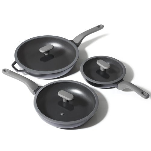 PRICUSIS 8Pcs Nonstick Frying Pan Set with Lid, 8+10+12 Inch Induction Compatible, Stay Cool Handle, Fully Coated, 100% Dishwasher Safe, PFOA Free Omelet Pans, Warp Resistant (Black Sesame)