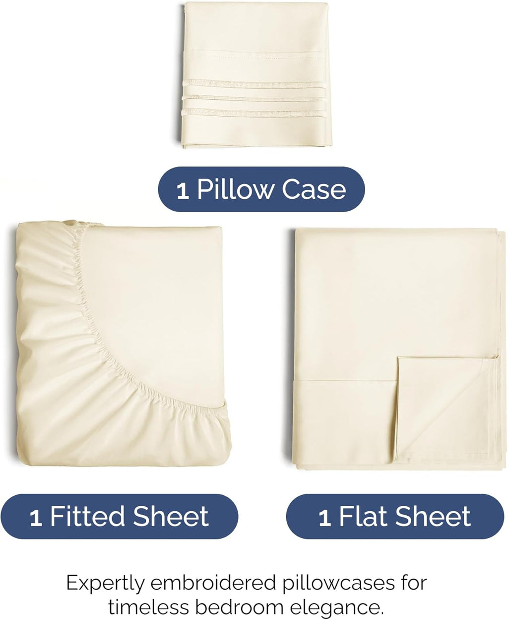 Skiennix Twin Size 3 Piece Sheet Set - Ultra-Soft Cooling Bed Sheets - Deep Pockets, Wrinkle-Free, Off White