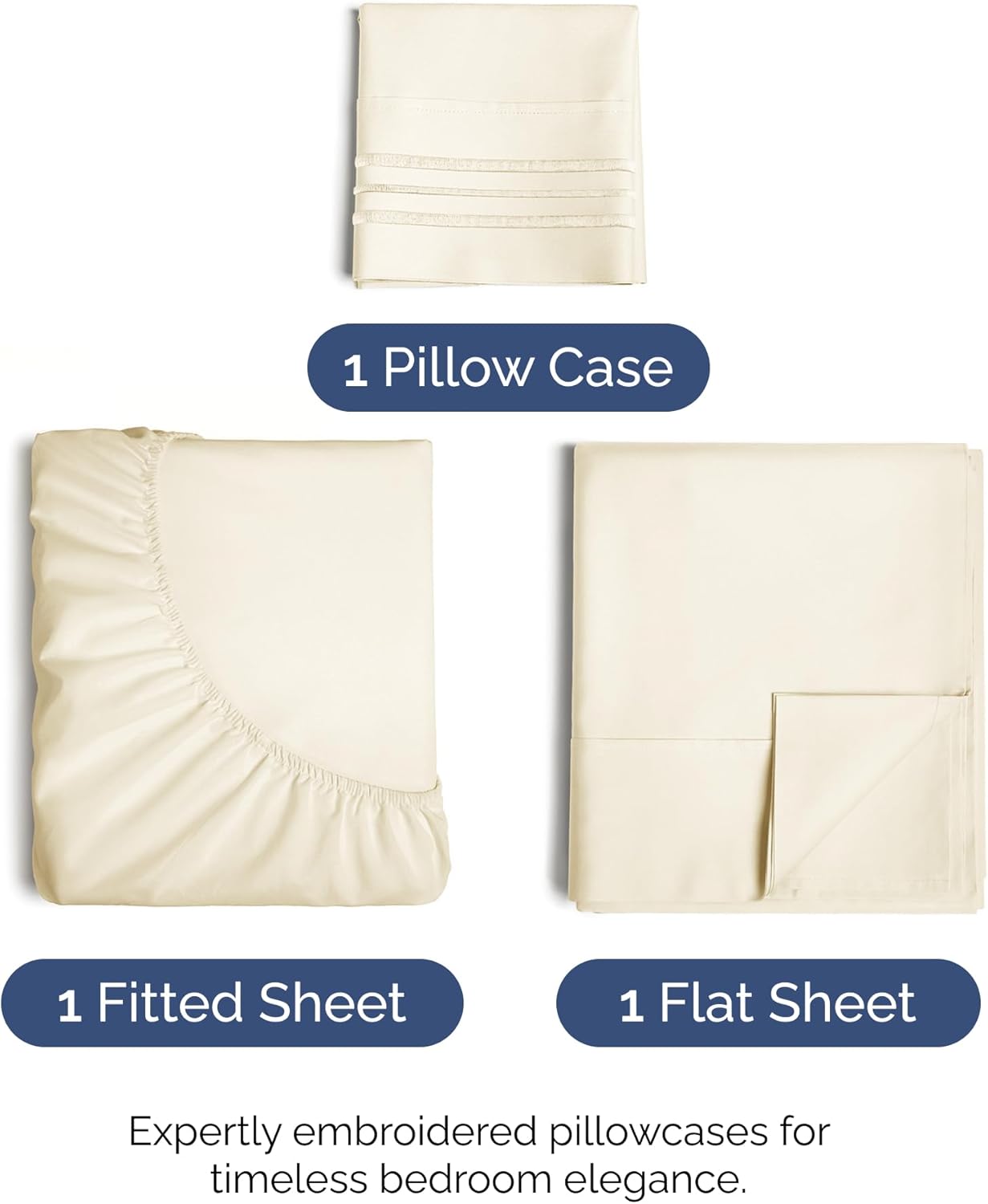 Skiennix Twin Size 3 Piece Sheet Set - Ultra-Soft Cooling Bed Sheets - Deep Pockets, Wrinkle-Free, Off White