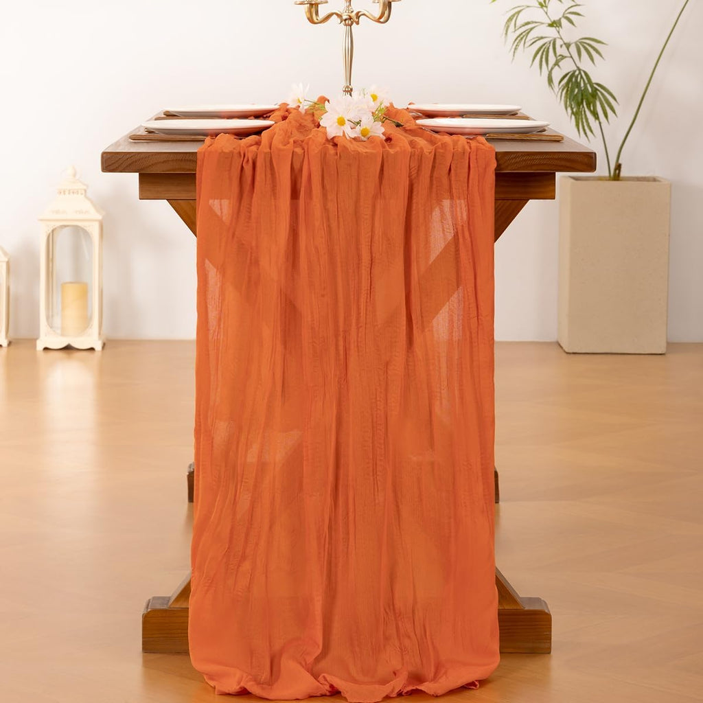 Socomi 10pcs Orange Cheesecloth Table Runner - 120 Inch Boho Rustic Decor for Weddings & Parties