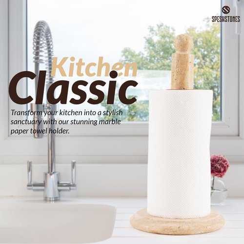 SPESHSTONES Marble Paper Towel Holder 12.5 Inch Travertine Paper Towels Organizer for Kitchen Countertop Storage, Stone Freestanding Toilet Paper Roll Stand for Bathroom Decor