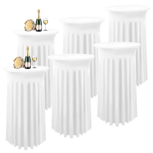 6 Packs Cocktail Table Covers White Cocktail Table Cloth 32"x 43" Spandex Stretch Small Round Tablecloth for 32in Table with Wavy Drapes Fitted High Top Table Cloth for Party Wedding Banquet Bar Table