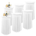 6 Packs Cocktail Table Covers White Cocktail Table Cloth 32"x 43" Spandex Stretch Small Round Tablecloth for 32in Table with Wavy Drapes Fitted High Top Table Cloth for Party Wedding Banquet Bar Table