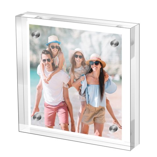 M-sorflly Small 4×4 Inches Acrylic Picture Frame,Clear Magnetic Picture Frame for Wedding,Double Sided Frameless Photo Frame for Desktop Free Standing,Display Stand Acrylic Frame
