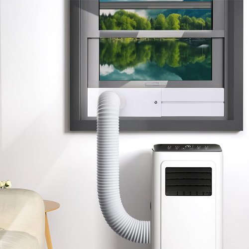 Portable Air Conditioner Window Vent Kit with 5.9" AC Exhaust Hose & Coupler, Adjustable Sliding Window Kit 59 Inch Length Hose for Ducting Universal AC Seal Panel for Horizontal&Vertical Window