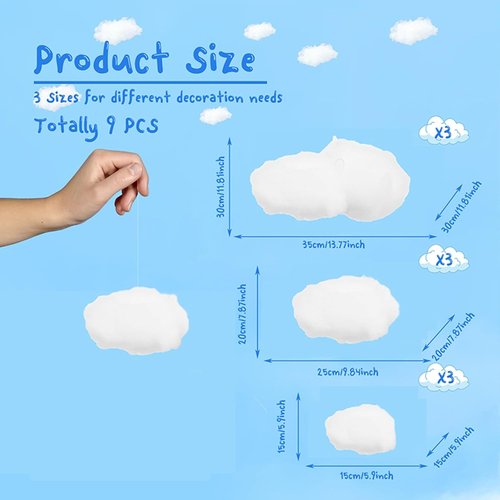 9Pcs Artificial Cloud Props - 3D Decorative Fake Clouds for Room Ceiling & Party Decor