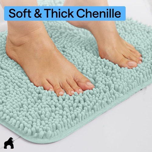 GORILLA GRIP Bath Rug Mat - Soft Absorbent Chenille with Quick Dry Microfiber | Washable 24x17 Seablue