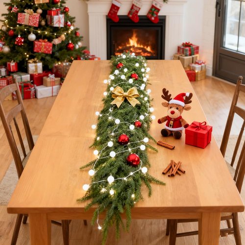 Aiinoo 2 Pcs 6 Ft Artificial Norfolk Pine Garlands Real Touch Winter Greenery Garland Faux Green Garland for Table Centerpieces Mantle Wall Indoor Outdoor Christmas Decorations