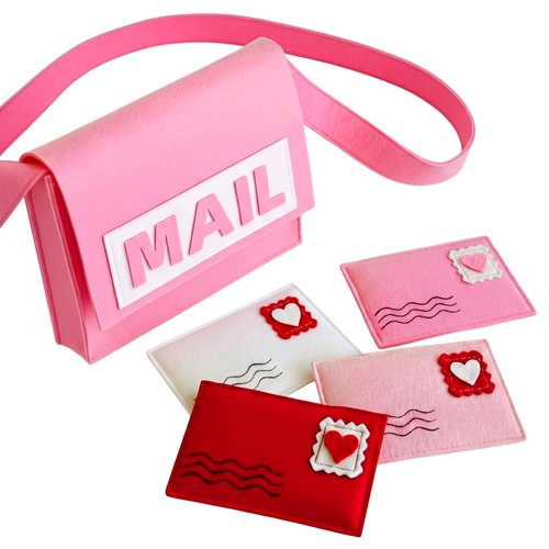 Libima Felt Mailbox with Envelopes Kids Valentine Mailbox Toy Mail Bag Gift Box Letter Greeting Cards Carrier 10 x 8 Inches for Boys Girls for Preschool Classroom Pretend Postman Mailman(Pink)