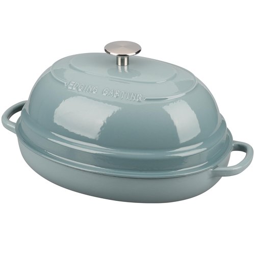 EDGING CASTING Enameled Oval Cast Iron Dutch Oven Pot with Lid, Bread Dutch Oven for Sourdough Bread Baking, Dutch Oven Bread, Bread Oven, 6QT, Seasalt