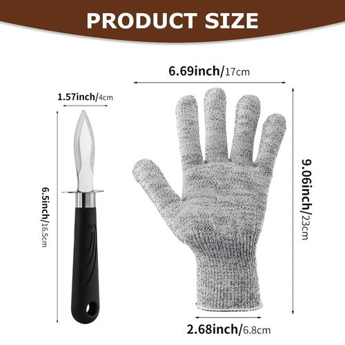 Oyster Shucker Set, 2-Piece Professional Oysters Shucking Knives and Cut Resistant Gloves for Oysters, Clams & Shellfish Opener Kit for Home Kitchen, Oyster Bar & Seafood Party