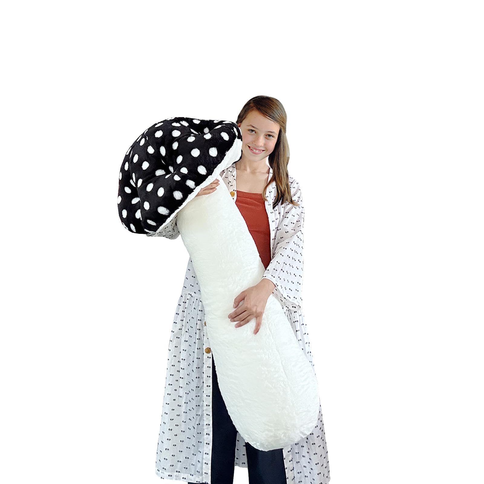 Hofun4U Giant Mushroom Plush Pillow - 51 inch Mushroom Shaped Stuffed Long Body Pillow - Polka Dot Mushroom Plush - Christmas Birthday Gifts Choice Home Decoration (Black)