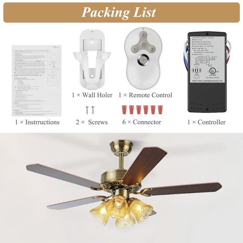 Universal Ceiling Fan Remote Control Kit, Compatible with Hunter, Harbor Breeze Hampton Bay, 3-Speed Control Fans with Dimmer, Remote Works with Hunter 99122 99123 99600