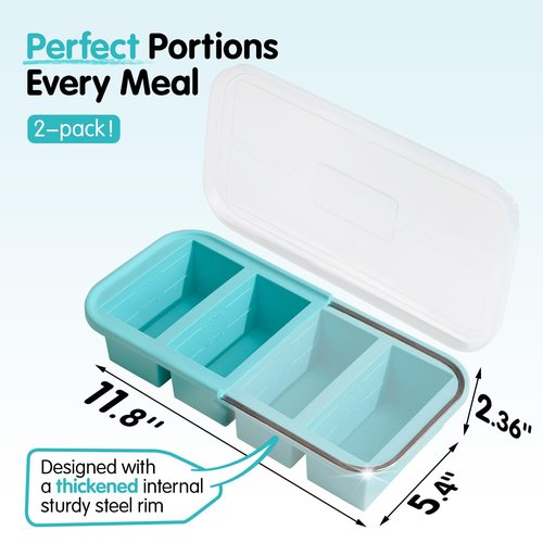 Extra Large Silicone Soup Cubes Freezer Tray With Lid 1 Cup, 2 Pack Silicone Freezer Molds 4-Cube Reusable Soup Storage Containers for Meal Prep, Leftovers & Baby Food