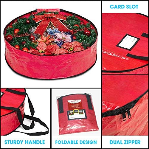 ProPik Christmas Wreath Storage Bag - Heavy-Duty Tear-Resistant Holiday Container | 36” X 8” (Red)