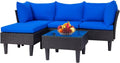 FDW Patio Furniture Set - 5-Piece Outdoor Sectional Sofa & Wicker Chairs with Blue Cushions | Perfect for Garden & Poolside