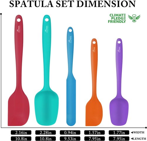HOTEC Silicone Rubber Spatula Set - Heat Resistant 600℉, Non-Stick & BPA-Free | Multicolor, Set of 5