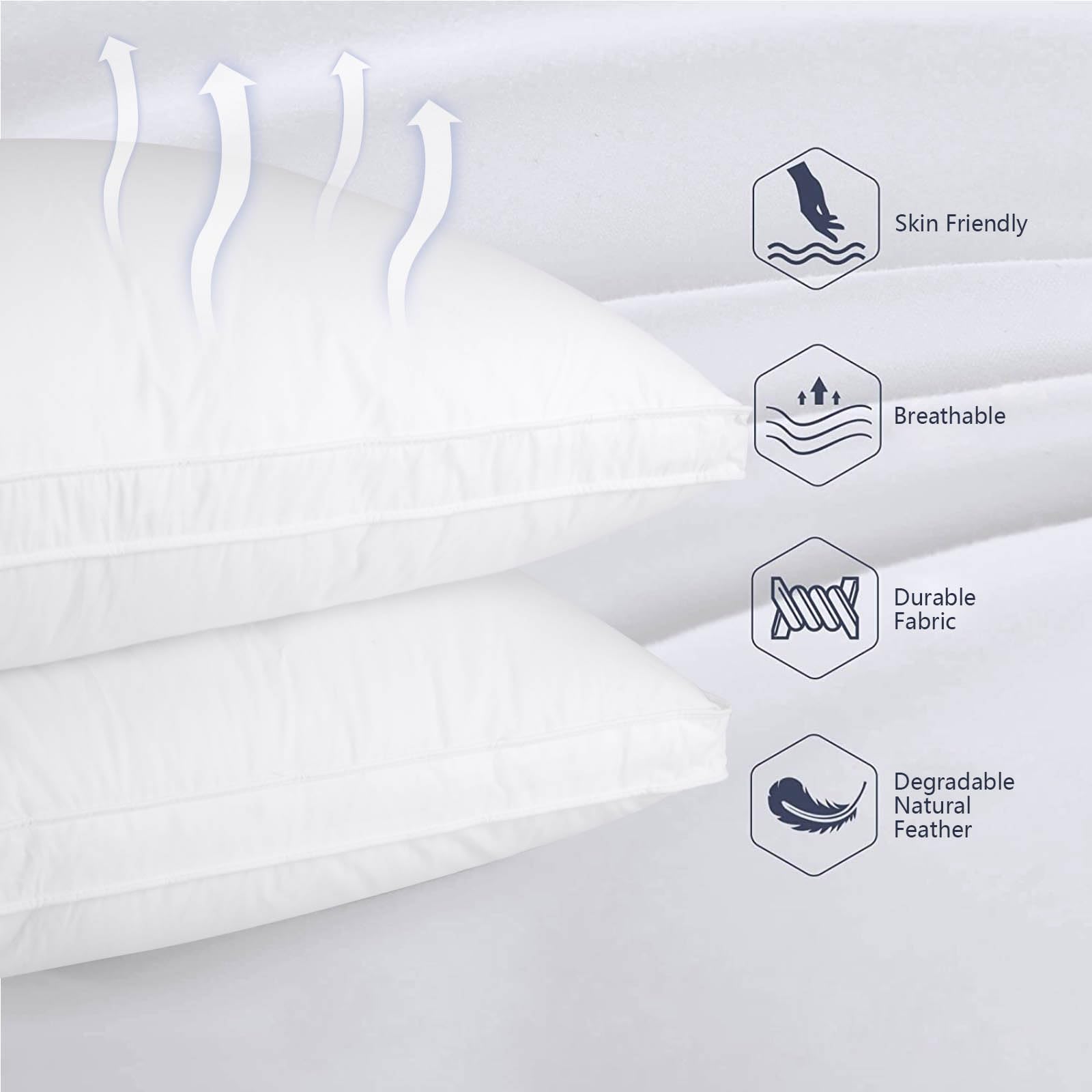 Vendare Down Pillows King Size Set of 2 - Goose Down & Feather Blend 600 Fill Power, 100% Cotton Cover, Hypoallergenic, Hotel Quality Luxury Pillows