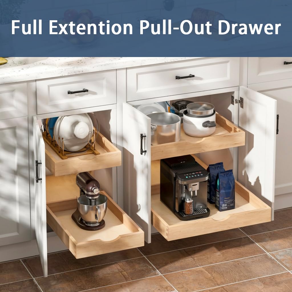 Draworia Pull Out Cabinet Drawers - 6x2 Size Options (12-23'W,18-21'D), Pre-Assembled with Soft Close Slides, Solid Beechwood, Easy Installation(12'W x 21'D)