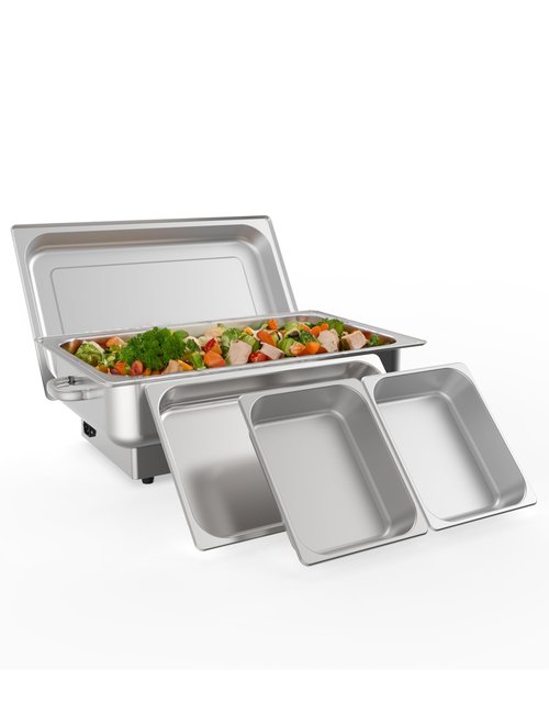 Electric Chef Chafing Dish Buffet Set 9QT Buffet Servers and Warmers Digital Display Temperature with 1 Full-Size Pan & 2 Half-Size Pan Warming Tray Stainless Steel Food Warmer for Parties Commercial
