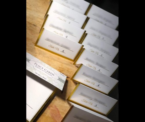 Elegant White Table Place Card with Gold Trim, 4'' x 4'' - Perfect for Table Decoration for Weddings, Parties, and Events, Pack of 50