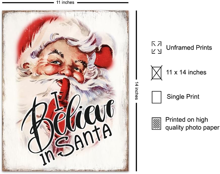 Retro Vintage Christmas Wall Art - Unique 11x14 Holiday Decor Featuring Santa Claus