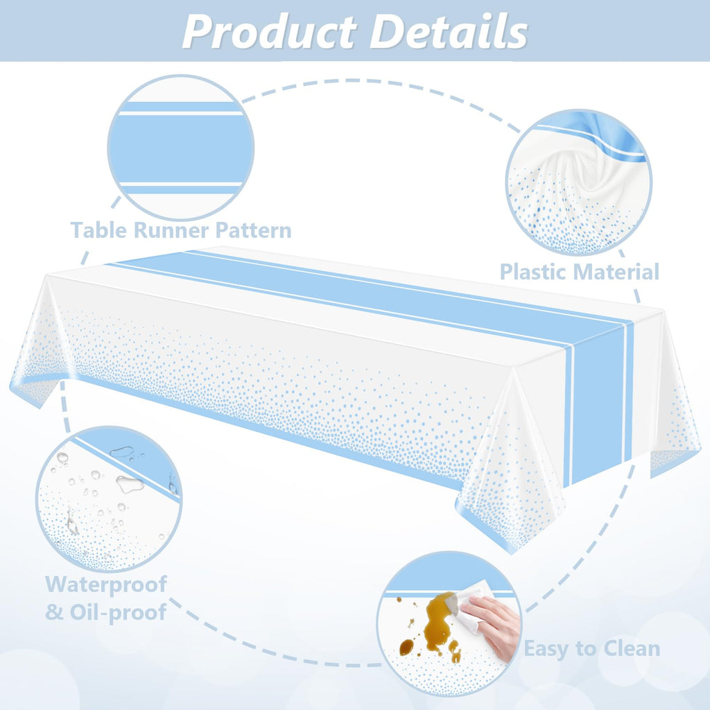 LANLISA White and Blue Tablecloth Party Decorations 12 Pack, Disposable Plastic Table Cloths for Baby Shower Birthday Wedding Party Decor