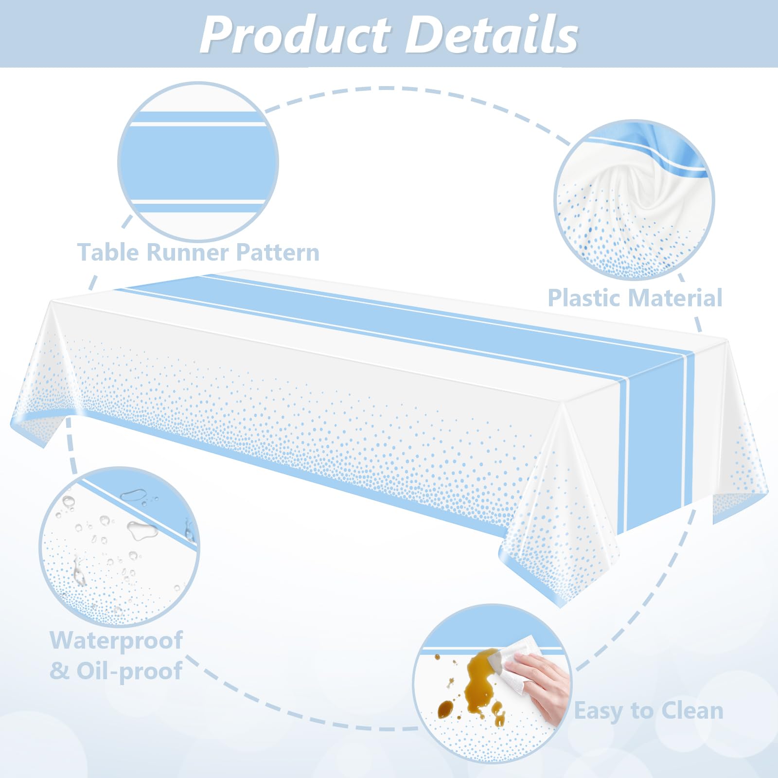 LANLISA White and Blue Tablecloth Party Decorations 12 Pack, Disposable Plastic Table Cloths for Baby Shower Birthday Wedding Party Decor