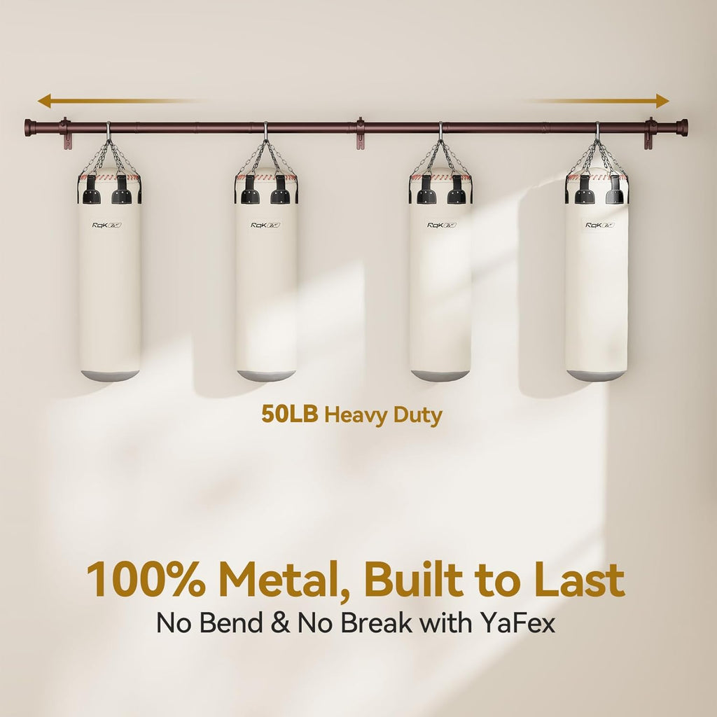 YaFex Adjustable Curtain Rods - Heavy Duty 1 Inch, 32-118 Inch, Modern Bronze Design, Easy Installation