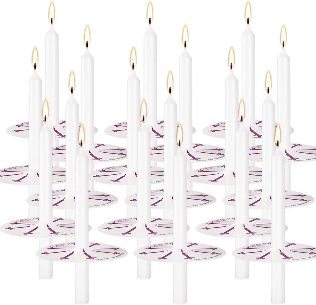 Skiennix 200 White Taper Candles - Smokeless & Unscented with Drip Protectors | 4.7'' H x 0.47'' D for Prayers & Memorials