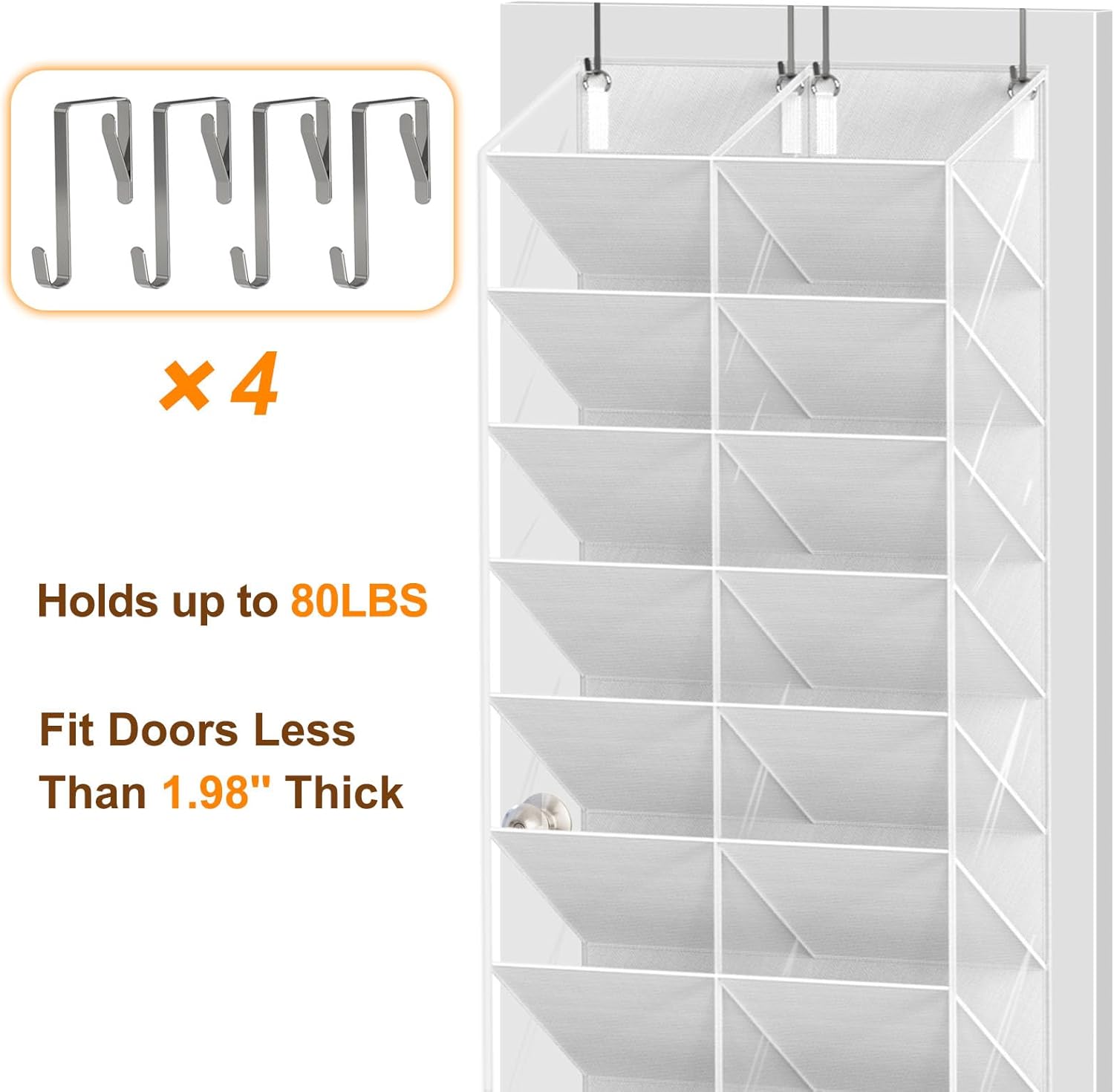 UVIAHOMI Over The Door Shoe Organizer - 10-Tier Clear Pocket Storage for Sneakers, Boots & Heels